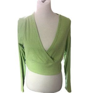 Women's Long Sleeve Cropped Cozy Tiny Top T-Shirt Wild Fable Size XXL Green